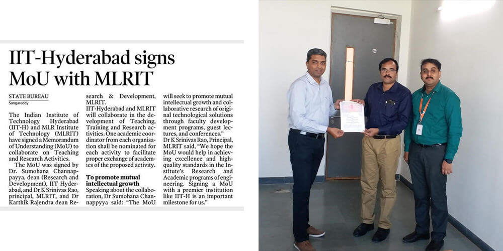 MoU with IIT Hyderabad for “Collaborative teaching and Research.