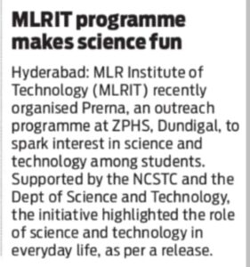 MLRIT organizes ‘Prerna’ outreach Programme at ZPHS Dundigal